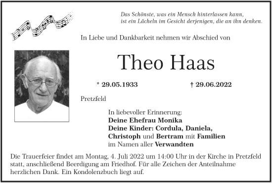 Anzeige von Theo Haas von MGO