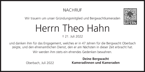 Anzeige von Theo Hahn von MGO