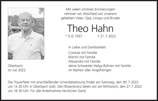 Anzeige von Theo Hahn von MGO