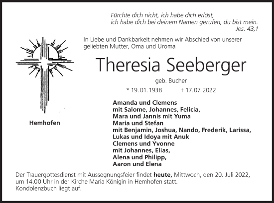 Anzeige von Theresia Seeberger von MGO