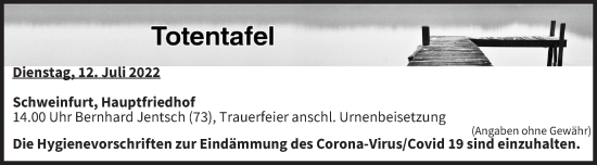 Anzeige von Totentafel vom 12.07.2022 von MGO