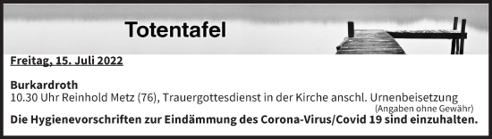 Anzeige von Totentafel vom 16.07.2022 von MGO