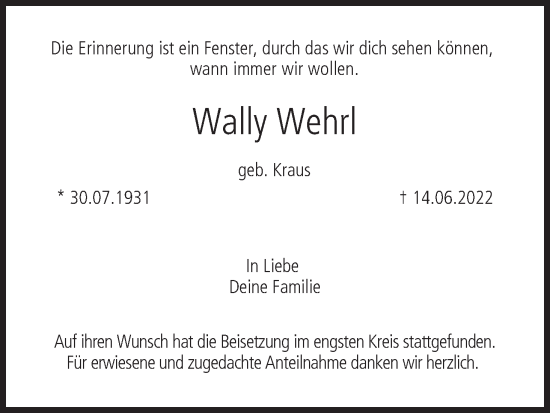 Anzeige von Wally Wehrl von MGO