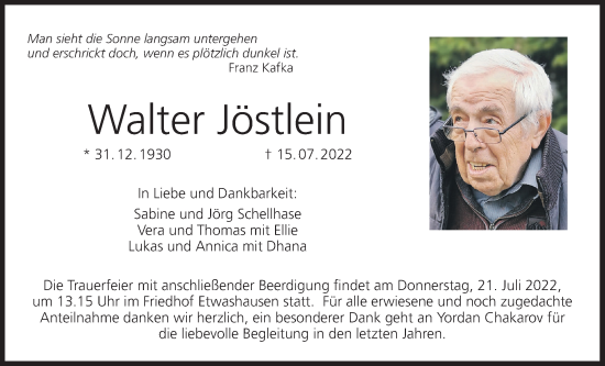 Anzeige von Walter Jöstlein von MGO