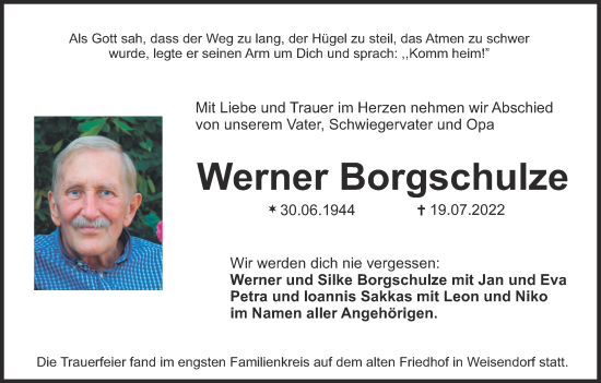 Anzeige von Werner Borgschulze von MGO