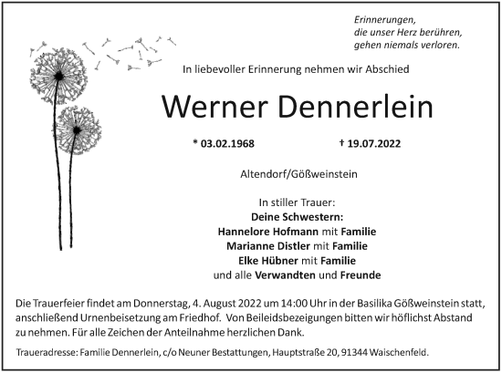 Anzeige von Werner Dennerlein von MGO