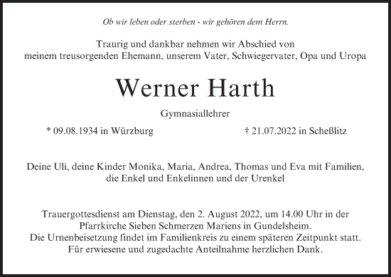 Anzeige von Werner Harth von MGO