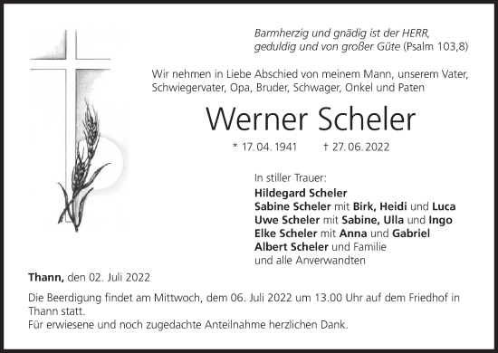 Anzeige von Werner Scheler von MGO