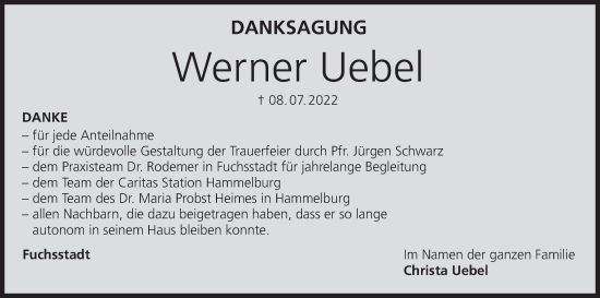 Anzeige von Werner Uebel von MGO