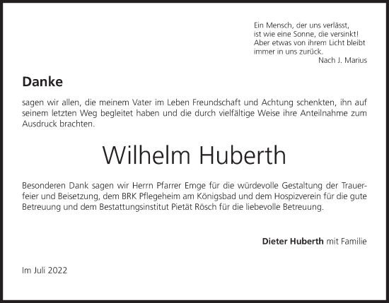 Anzeige von Wilhelm Huberth von MGO