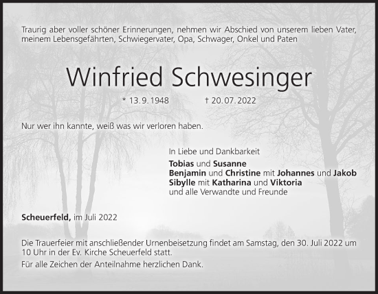 Anzeige von Winfried Schwesinger von MGO