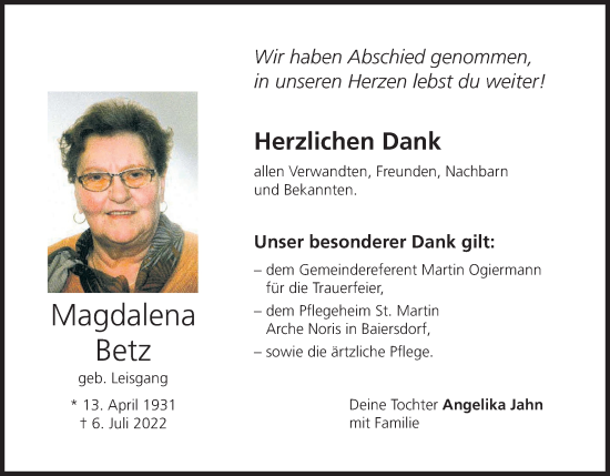 Anzeige von Magdalena Betz von MGO