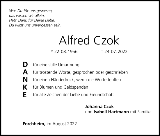 Anzeige von Alfred Czok von MGO