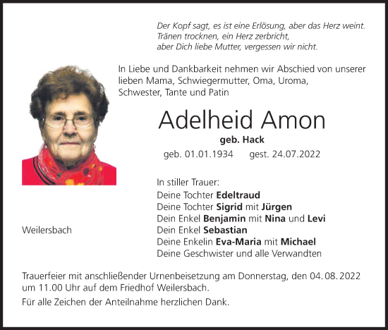 Anzeige von Adelheid Amon von MGO