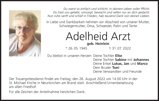 Anzeige von Adelheid Arzt von MGO