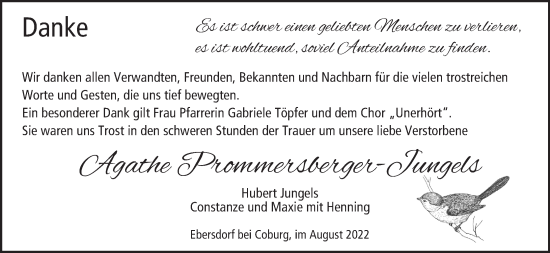 Anzeige von Agathe Prommersberger-Jungels von MGO