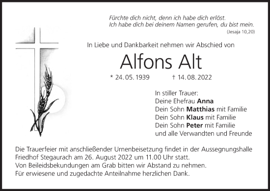 Anzeige von Alfons Alt von MGO