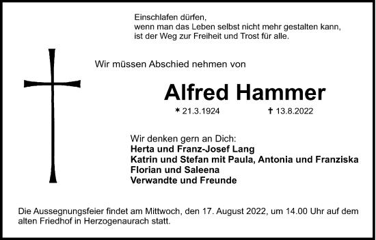 Anzeige von Alfred Hammer von MGO