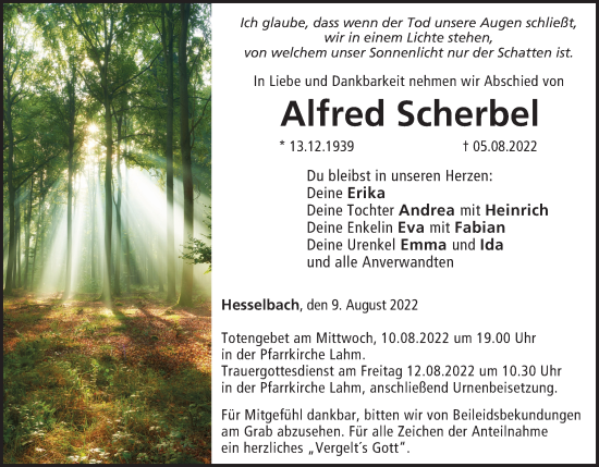 Anzeige von Alfred Scherbel von MGO