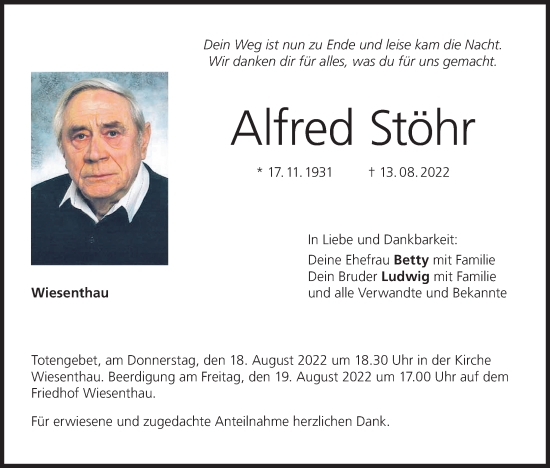 Anzeige von Alfred Stöhr von MGO