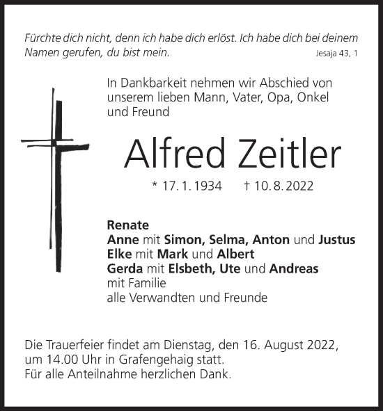 Anzeige von Alfred Zeitler von MGO