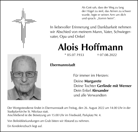 Anzeige von Alois Hoffmann von MGO