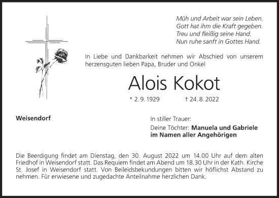 Anzeige von Alois Kokot von MGO
