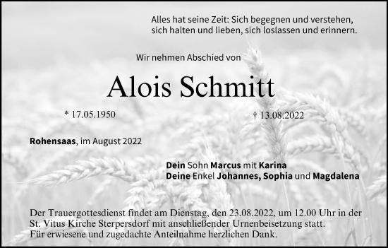 Anzeige von Alois Schmitt von MGO