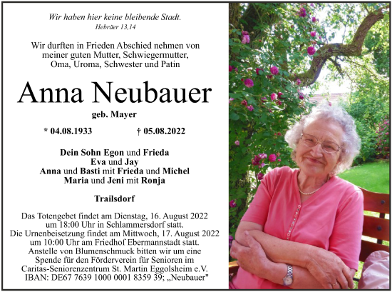 Anzeige von Anna Neubauer von MGO