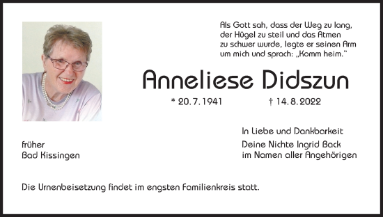 Anzeige von Anneliese Didszun von MGO