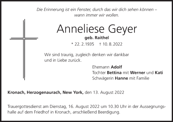 Anzeige von Anneliese Geyer von MGO