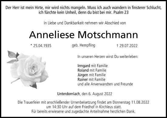 Anzeige von Anneliese Motschmann von MGO