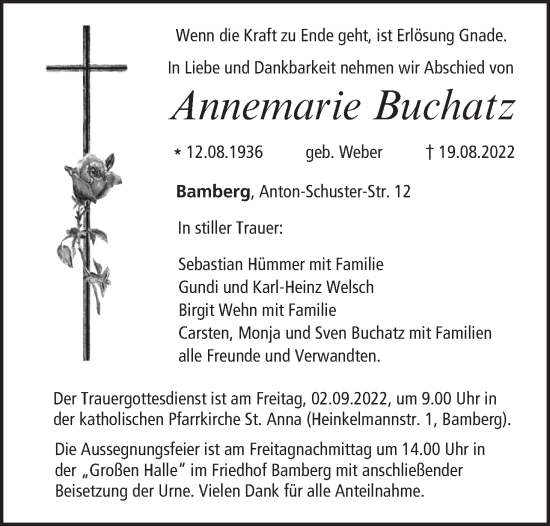 Anzeige von Annemarie Buchatz von MGO