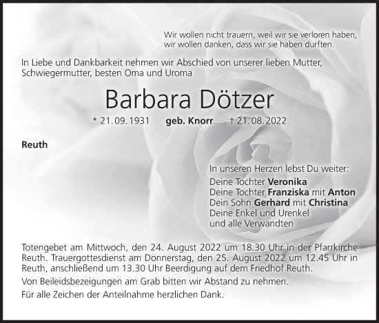 Anzeige von Barbara Dötzer von MGO