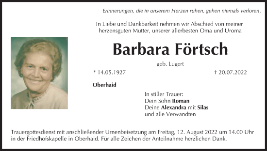 Anzeige von Barbara Förtsch von MGO