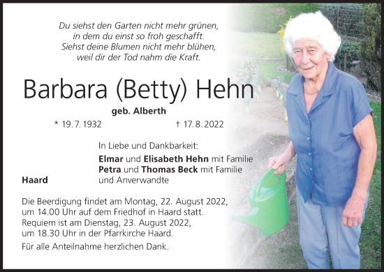 Anzeige von Barbara Hehn von MGO