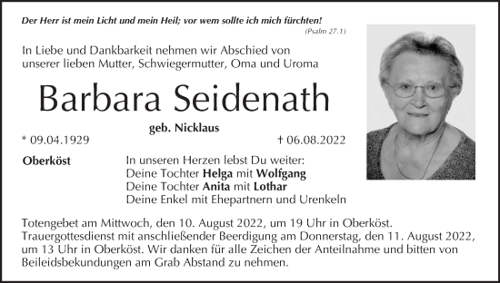 Anzeige von Barbara Seidenath von MGO