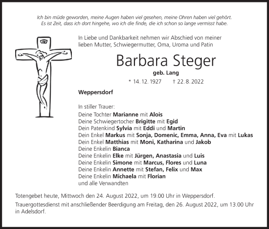 Anzeige von Barbara Steger von MGO