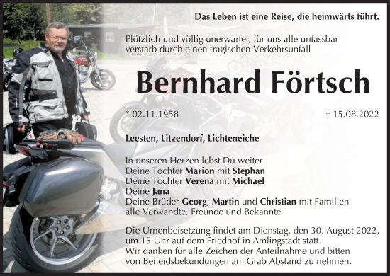 Anzeige von Bernhard Förtsch von MGO