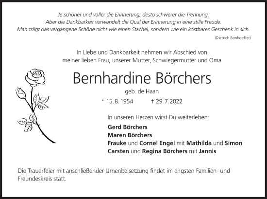 Anzeige von Bernhardine Börchers von MGO