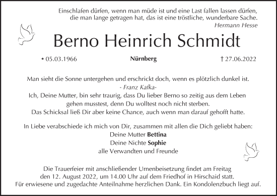 Anzeige von Berno Heinrich Schmidt von MGO