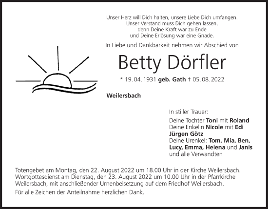 Anzeige von Betty Dörfler von MGO