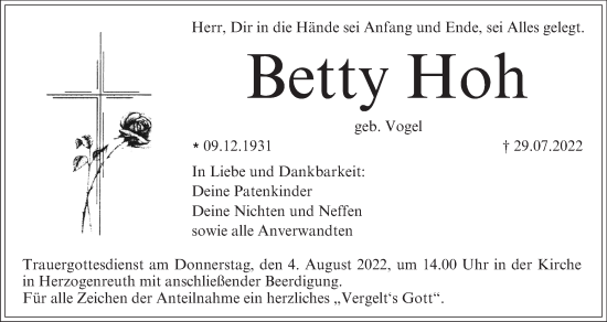 Anzeige von Betty Hoh von MGO