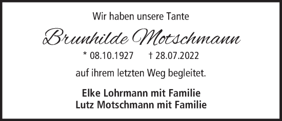 Anzeige von Brunhilde Motschmann von MGO