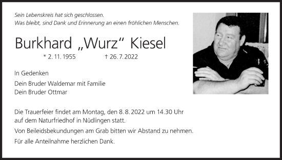 Anzeige von Burkhard  Kiesel von MGO
