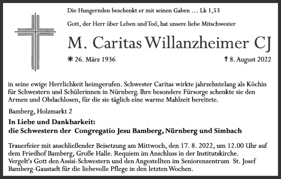 Anzeige von Caritas Willanzheimer von MGO