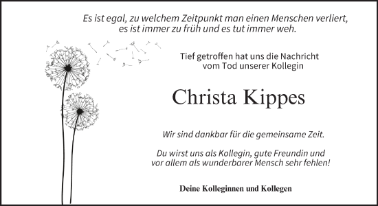 Anzeige von Christa Kippes von MGO