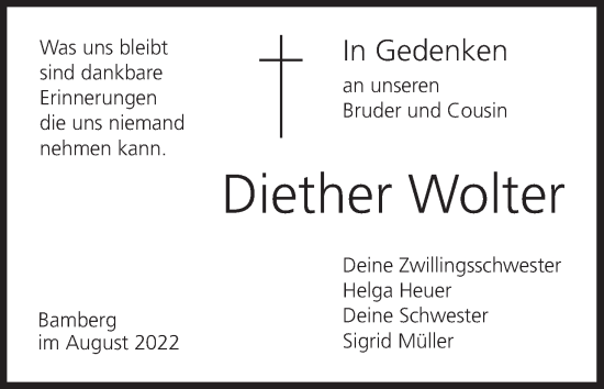 Anzeige von Diether Wolter von MGO