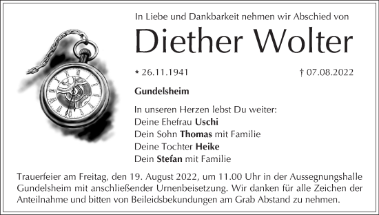 Anzeige von Diether Wolter von MGO