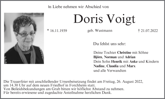 Anzeige von Doris Voigt von MGO